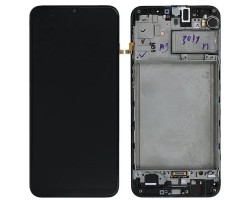 Kijelző Samsung Galaxy A21 (SM-A210F) előlap + LCD kijelző + érintőpanel komplett kerettel fekete GH82-22988A (SI)